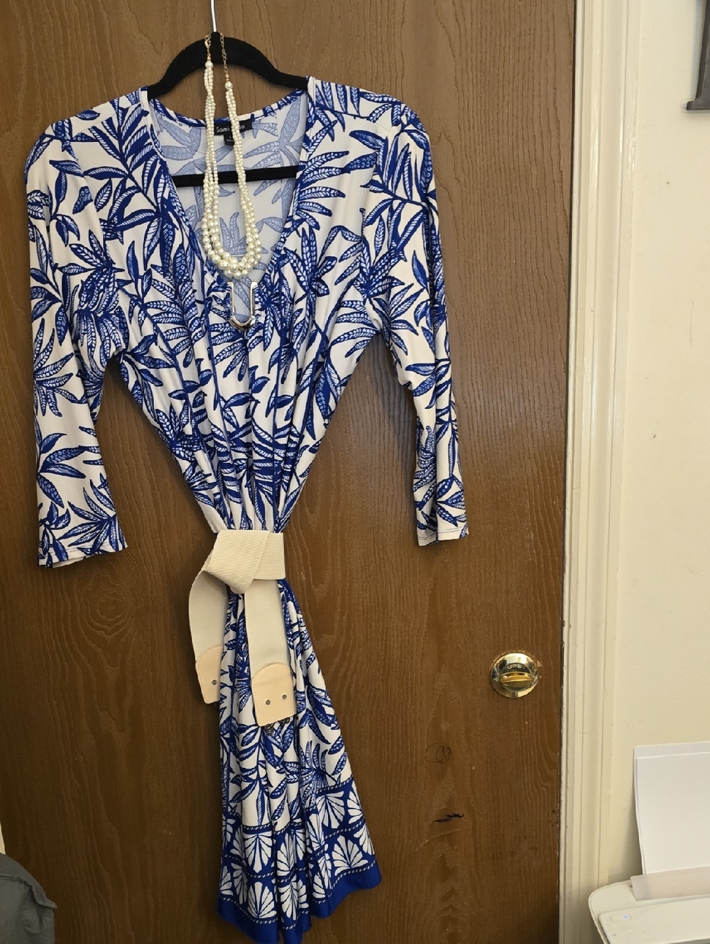 Sami & Jo White Wrap Dress with Blue Leaf Print